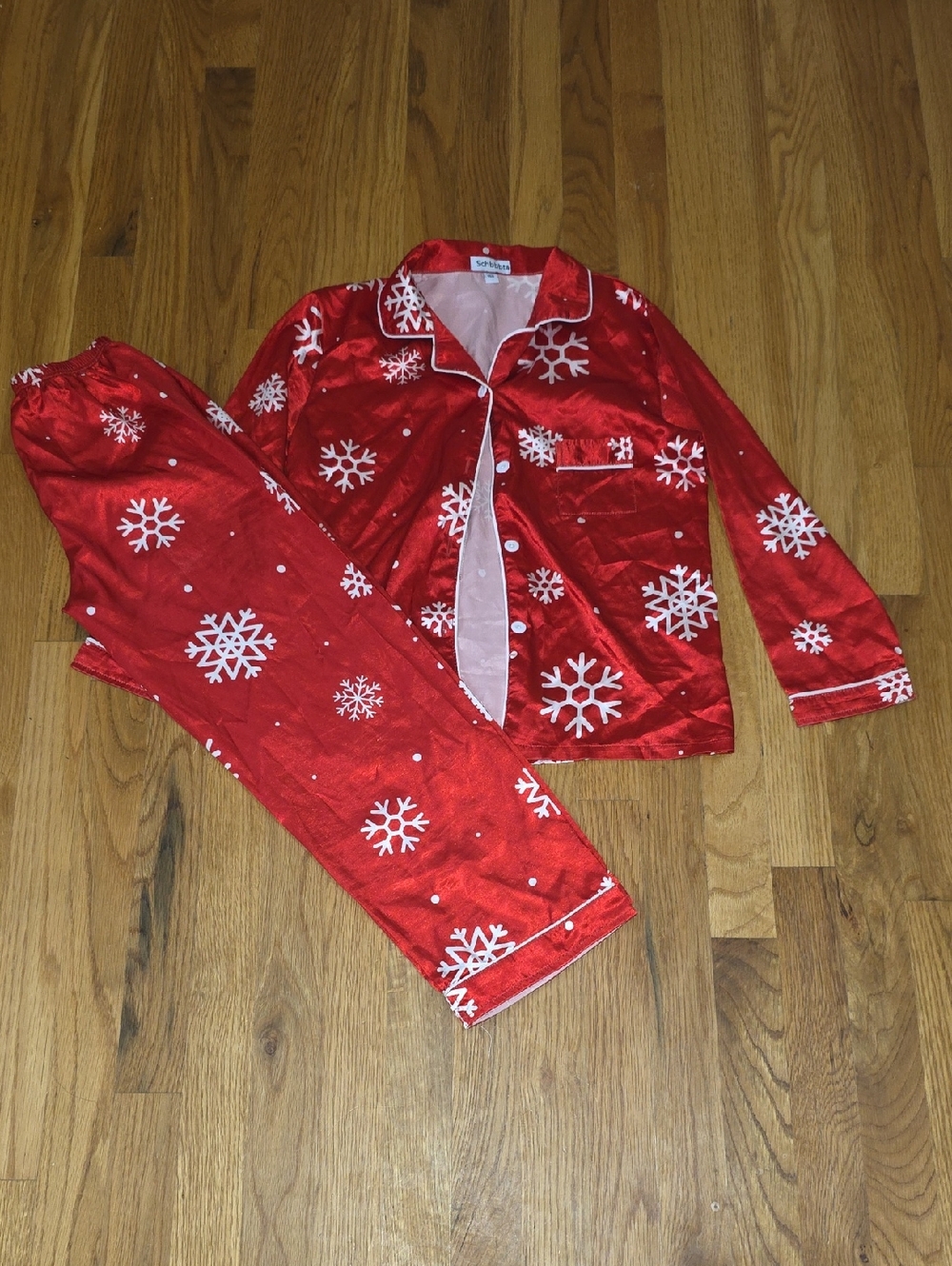 Festive Red Snowflake Kids Silk Pajama Set - Soft Holiday Sleepwear